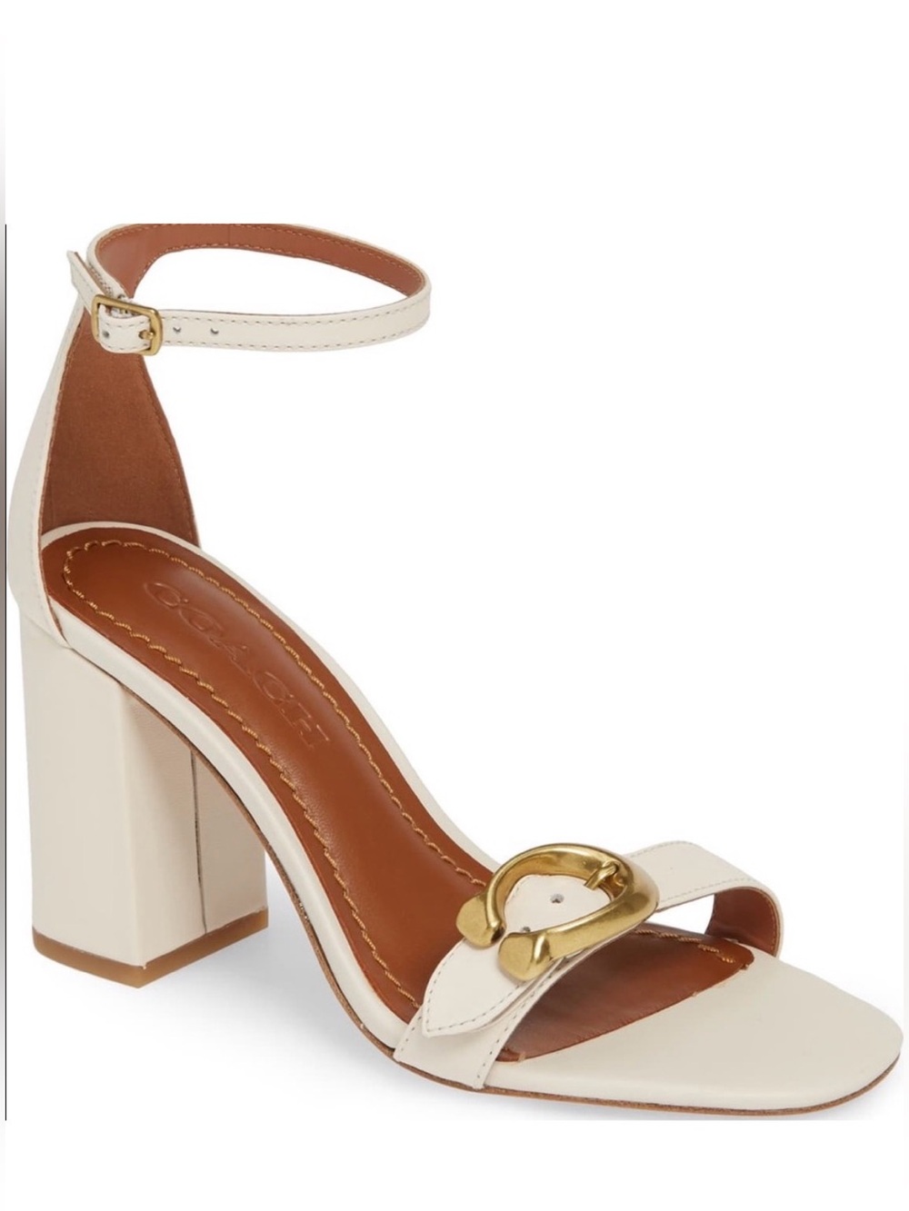 Coach Maya Leather Block Heel Sandal -
Champagne Beige Brass Gold Buckle Size 10